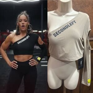 NWT SIZE L/XL One-Shoulder Crop Top - Black and Tan